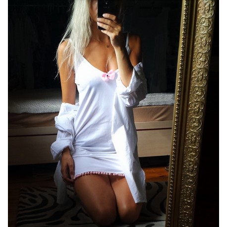 Koszulka nocna na ramiączka white/pink